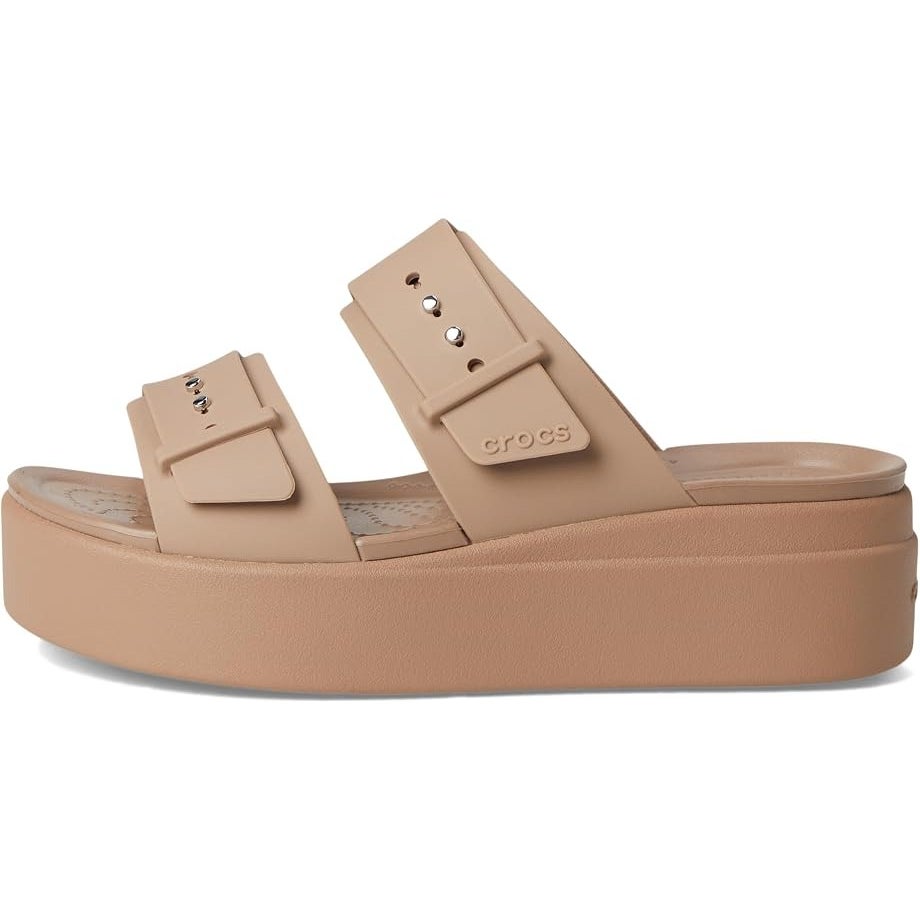 Crocs Womens Brooklyn Buckle Low Wedge Sandals Size 5 EU 34-35 Latte Brown NWT