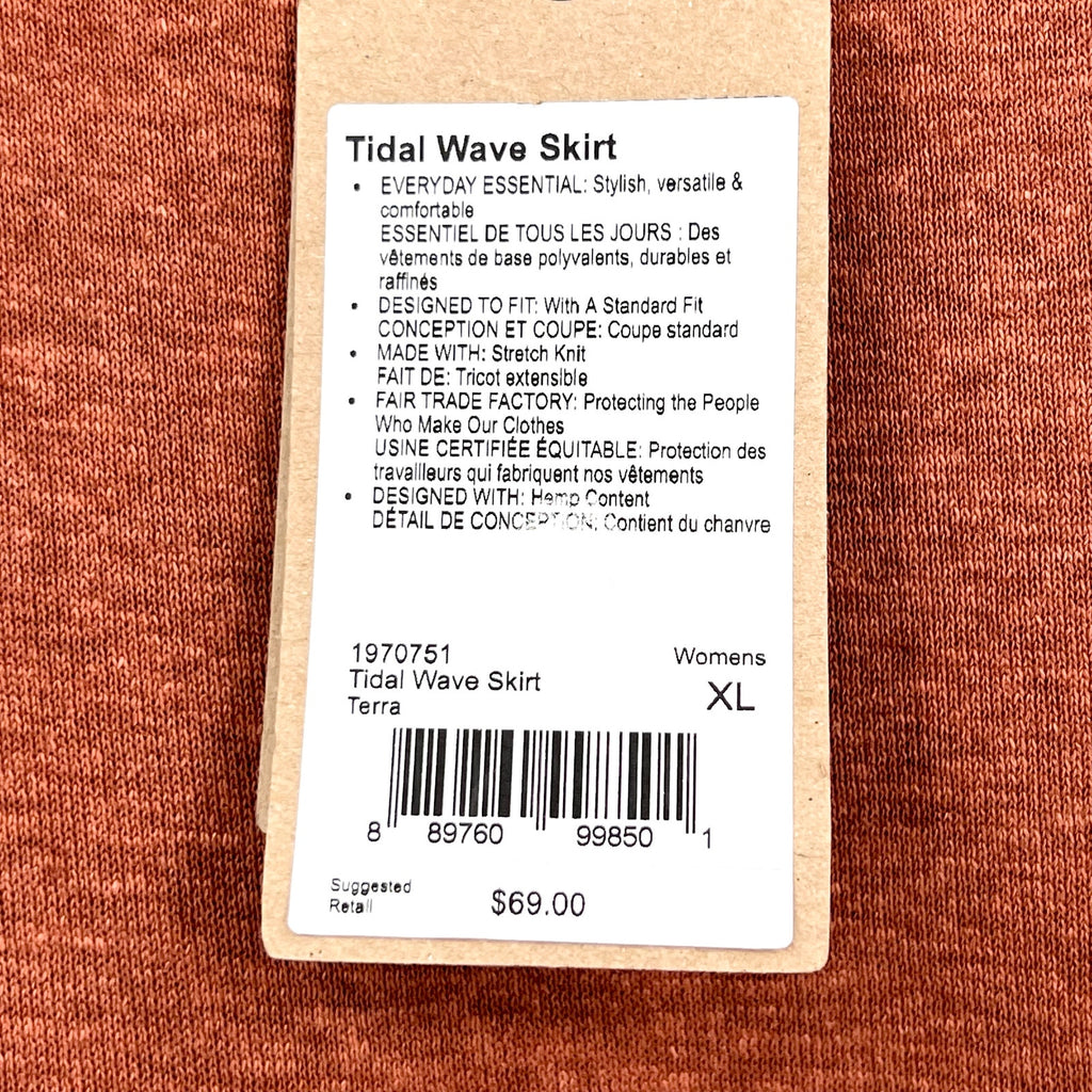 PRANA Women's Tidal Wave Midi Skirt XL Terra Orange High Low Stretch Knit NWT