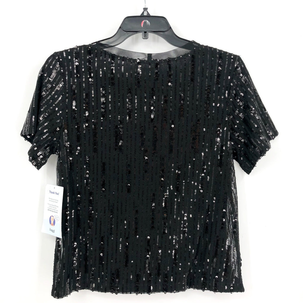 SANCTUARY Women's Sequin Perfect Tee Large Black Short Sleeve NWT