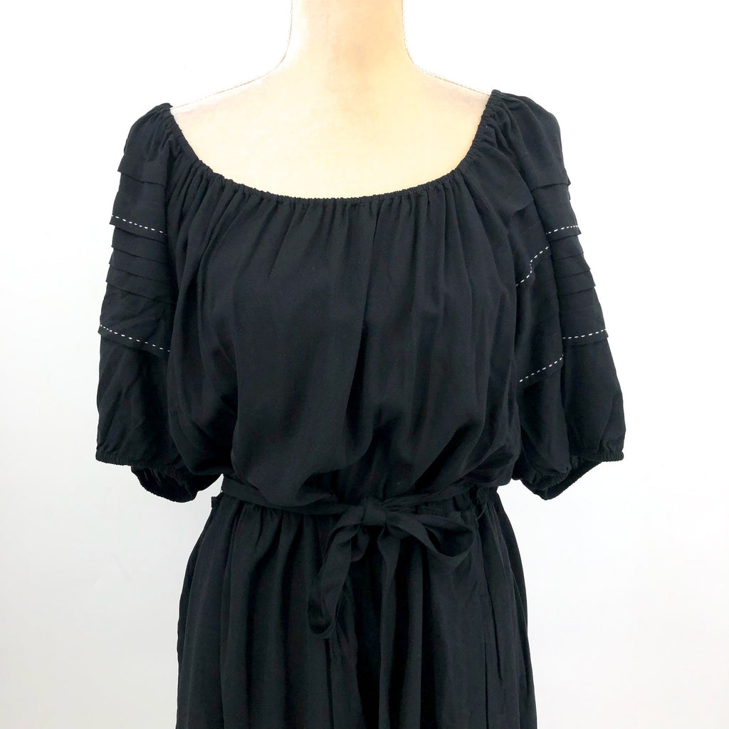 KAREN KANE Women's Tiered Boho Dress Large Black Puff Sleeve NWOT