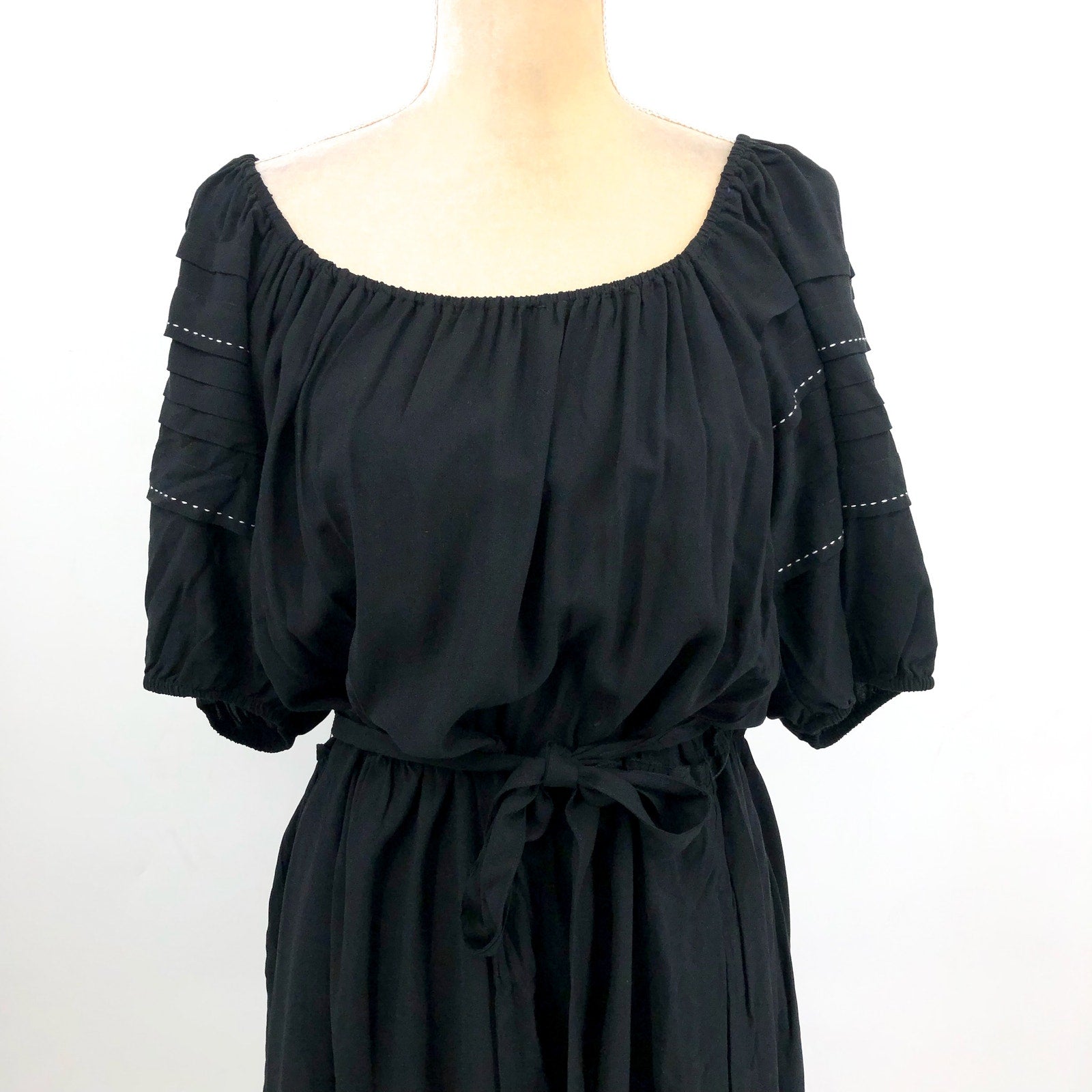KAREN KANE Women's Tiered Boho Dress Large Black Puff Sleeve NWOT