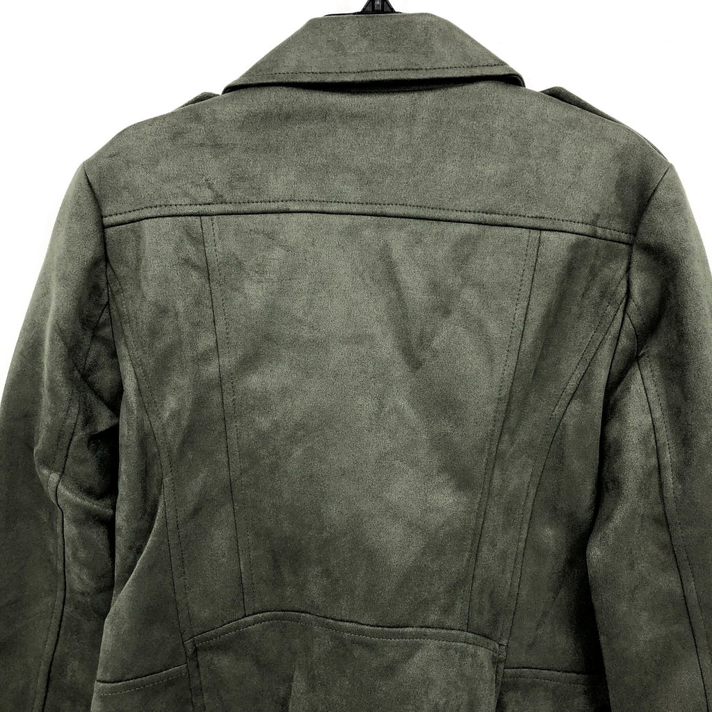 STEVE MADDEN Womens Faux Suede Moto Jacket Small Olive Green Vegan Leather NWT