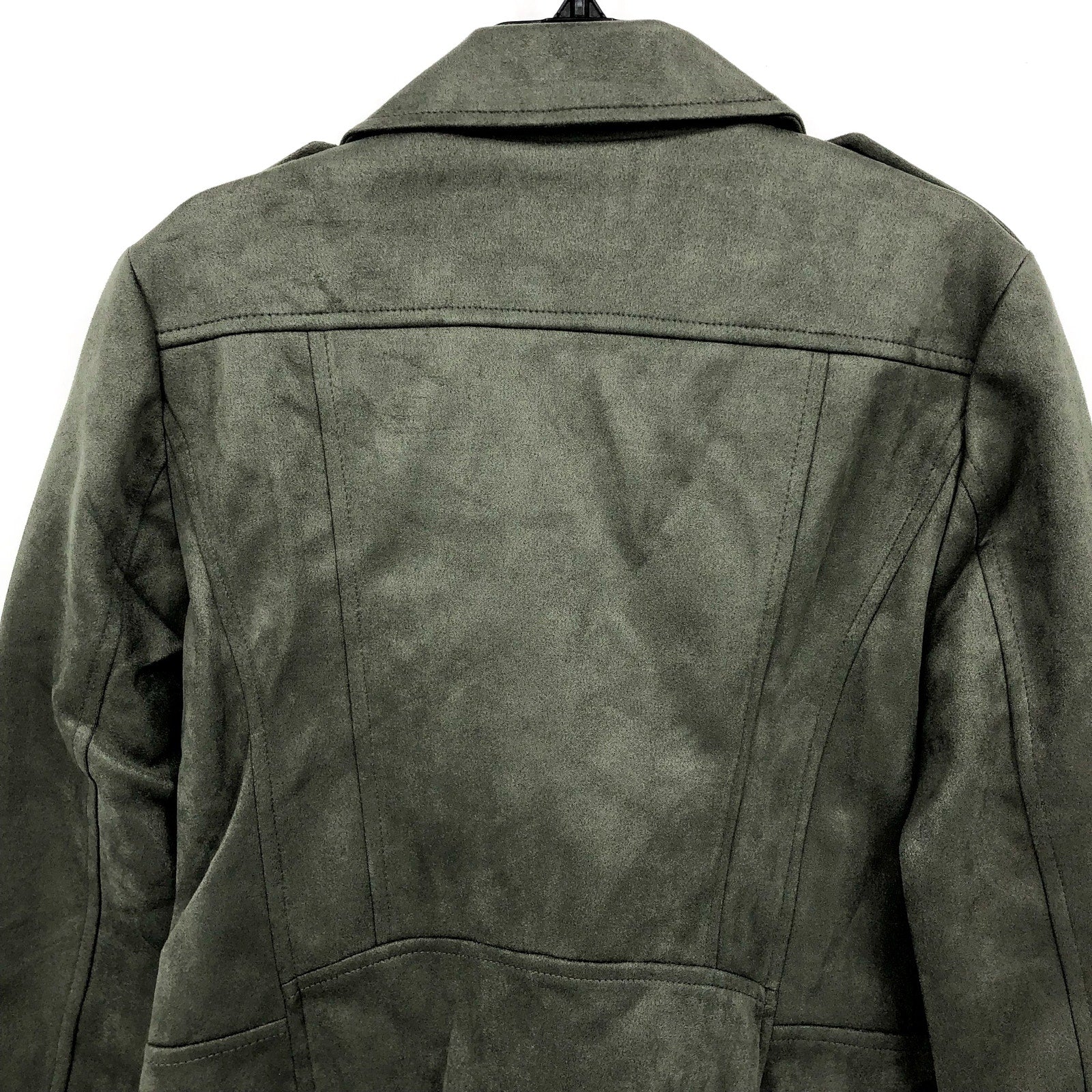 STEVE MADDEN Womens Faux Suede Moto Jacket Small Olive Green Vegan Leather NWT