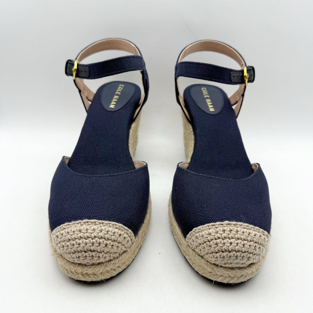 Cole Haan Women Cloudfeel Espadrille Wedge Heels Size 9.5 Navy Blue Linen NIB
