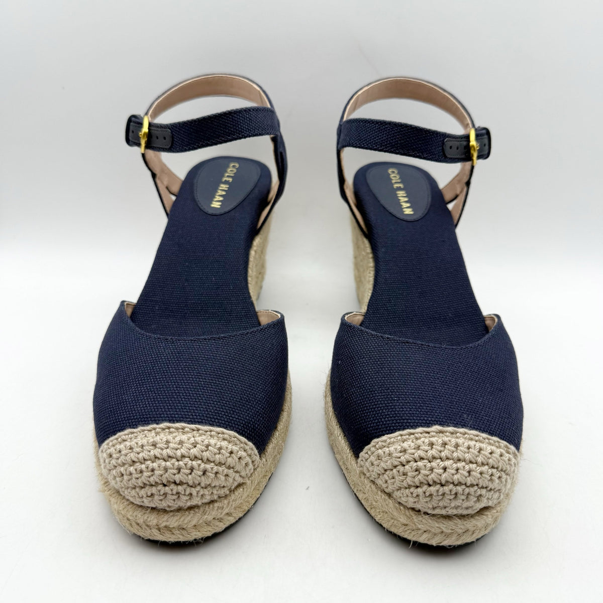 Cole Haan Women Cloudfeel Espadrille Wedge Heels Size 9.5 Navy Blue Linen NIB