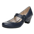 LifeStride Womens Rozz Mary Janes Heels Size 7 WIDE Navy Blue Vegan Leather NIB