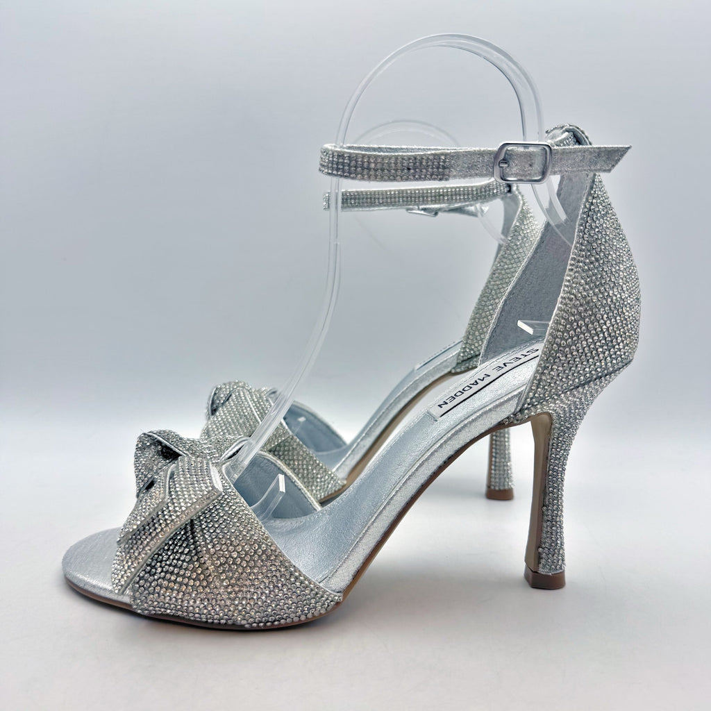 Steve Madden Womens Realm Heeled Sandals US 9 M Silver Rhinestone NWOB