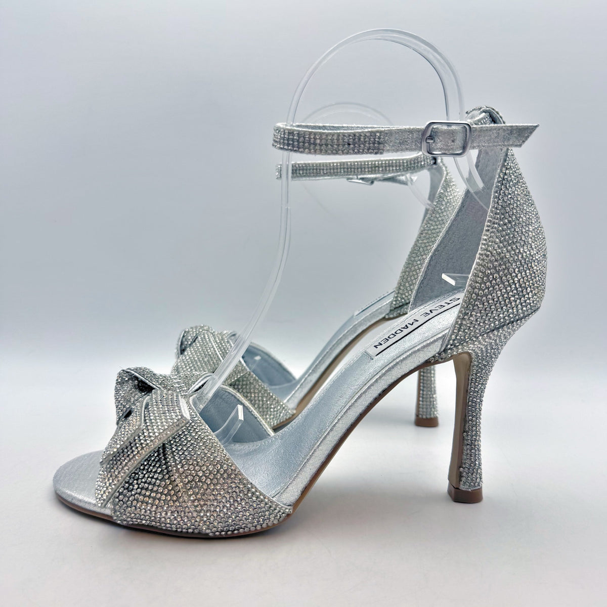 Steve Madden Womens Realm Heeled Sandals Size 9 M Silver Rhinestone NWOB