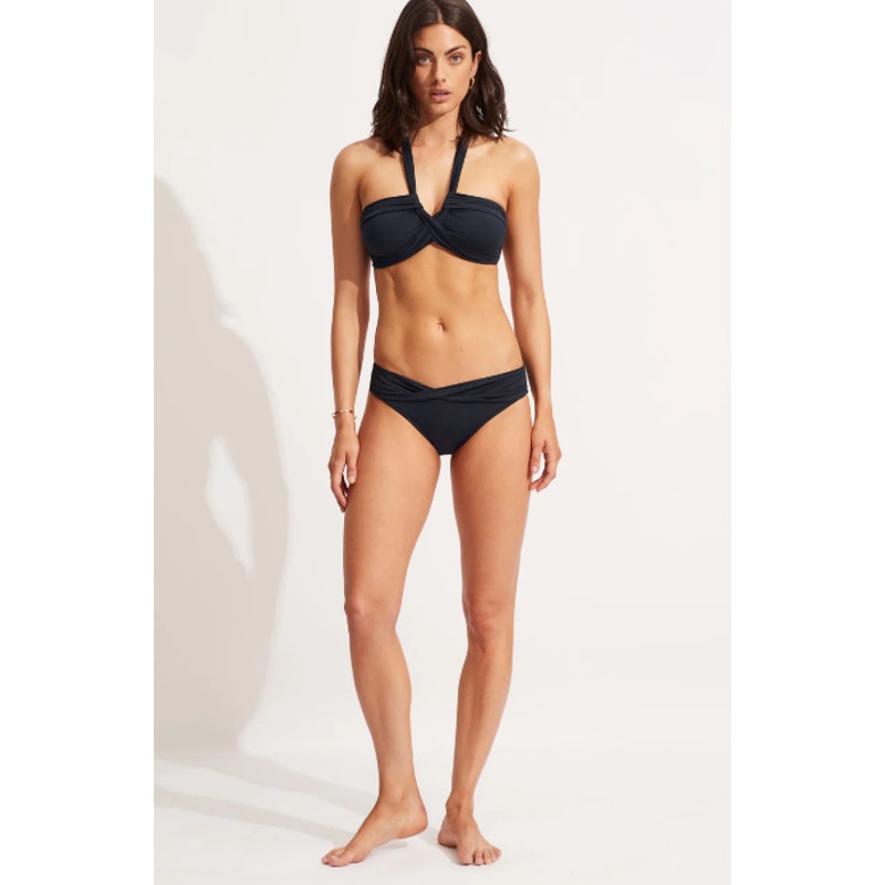 SEAFOLLY Women's Bikini Set Size 2 Black Halter Bandeau & Twist Band Hipster NWT