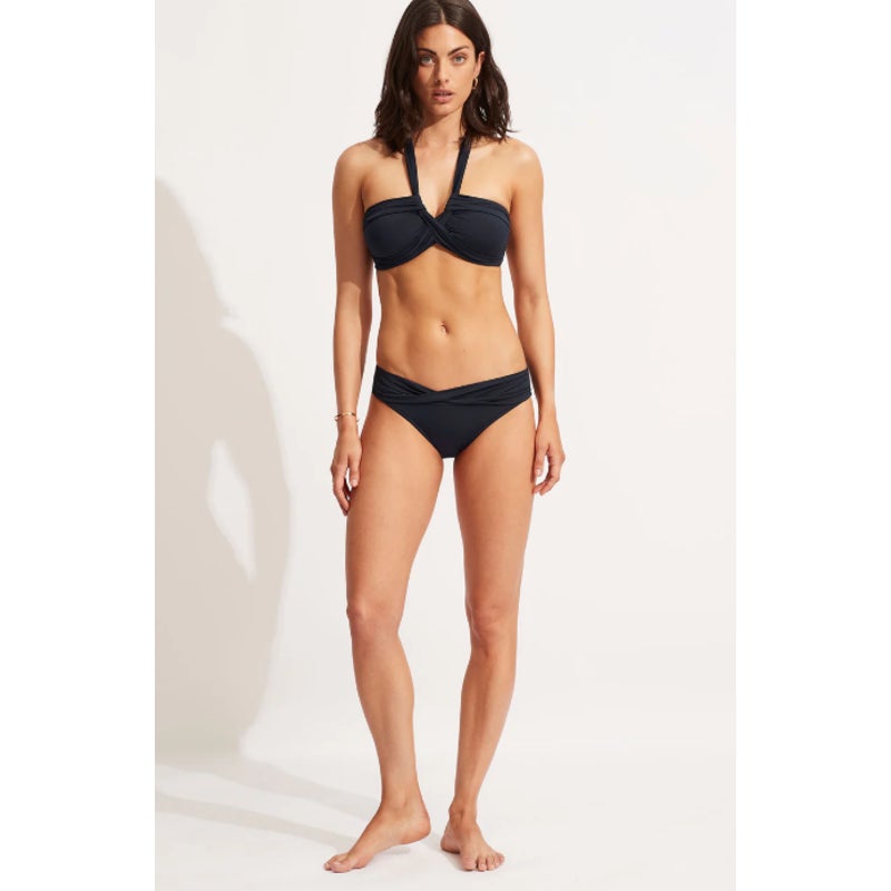 SEAFOLLY Women's Bikini Set Size 2 Black Halter Bandeau & Twist Band Hipster NWT