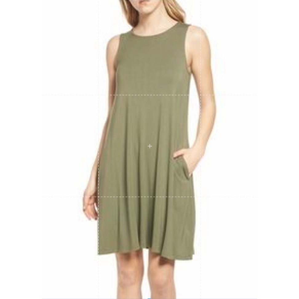 Caslon Womens Swing Dress XS Green Tank Sleeveless Round Neck Pockets NWT