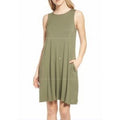 Caslon Womens Swing Dress XS Green Tank Sleeveless Round Neck Pockets NWT