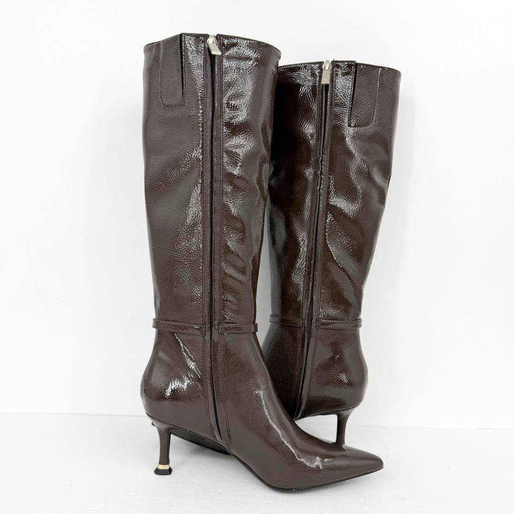 Kenneth Cole New York Women Utah Knee High Boots US 6 Brown Patent Leather NWOB