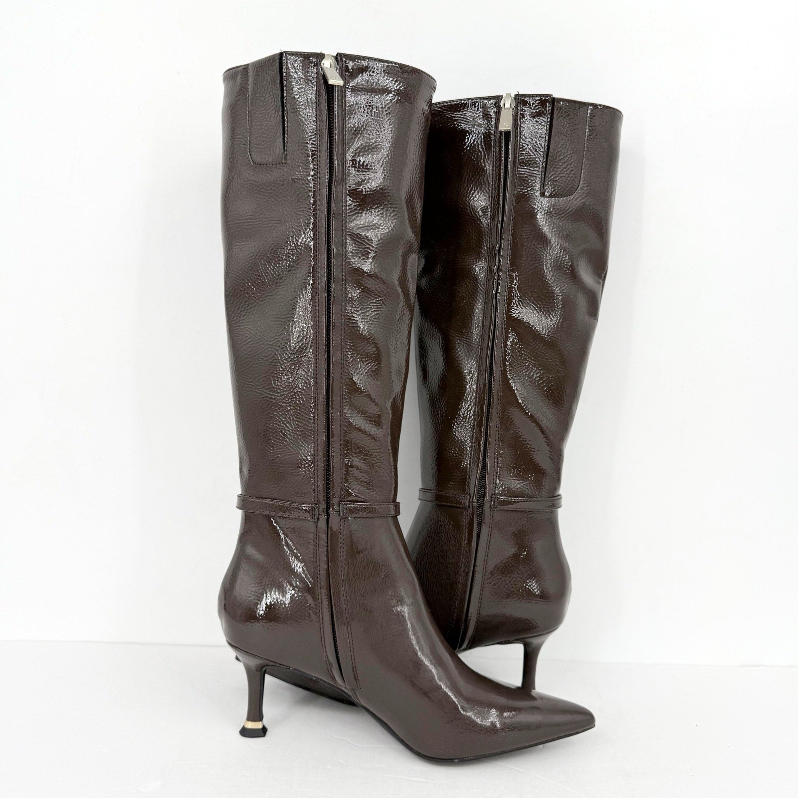 Kenneth Cole New York Women Utah Knee High Boots US 6 Brown Patent Leather NWOB