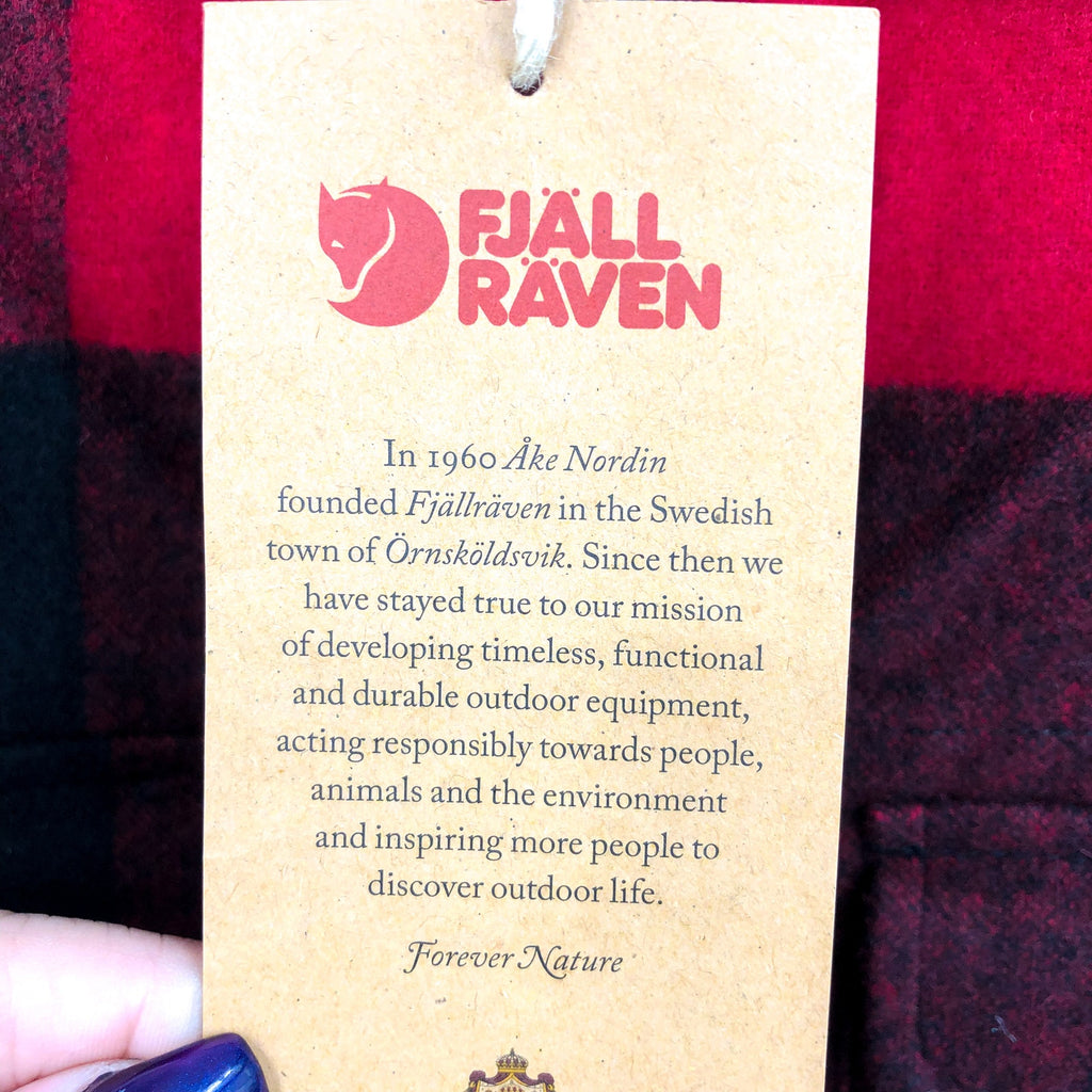 FJALLRAVEN Womens Canada Plaid Shirt Large Red Black Shacket Wool NWT