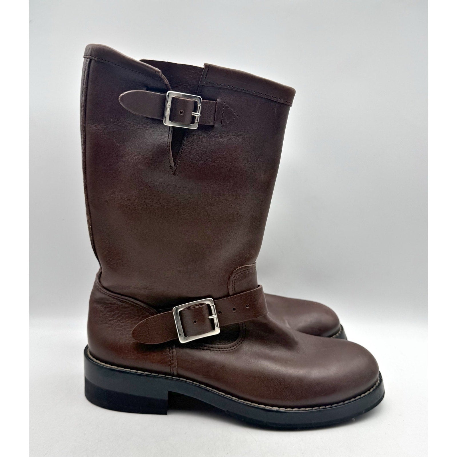 RE/DONE Women Vintage Engineer Mid Calf Boot EU 40 US 10 Dark Brown Leather NWOB