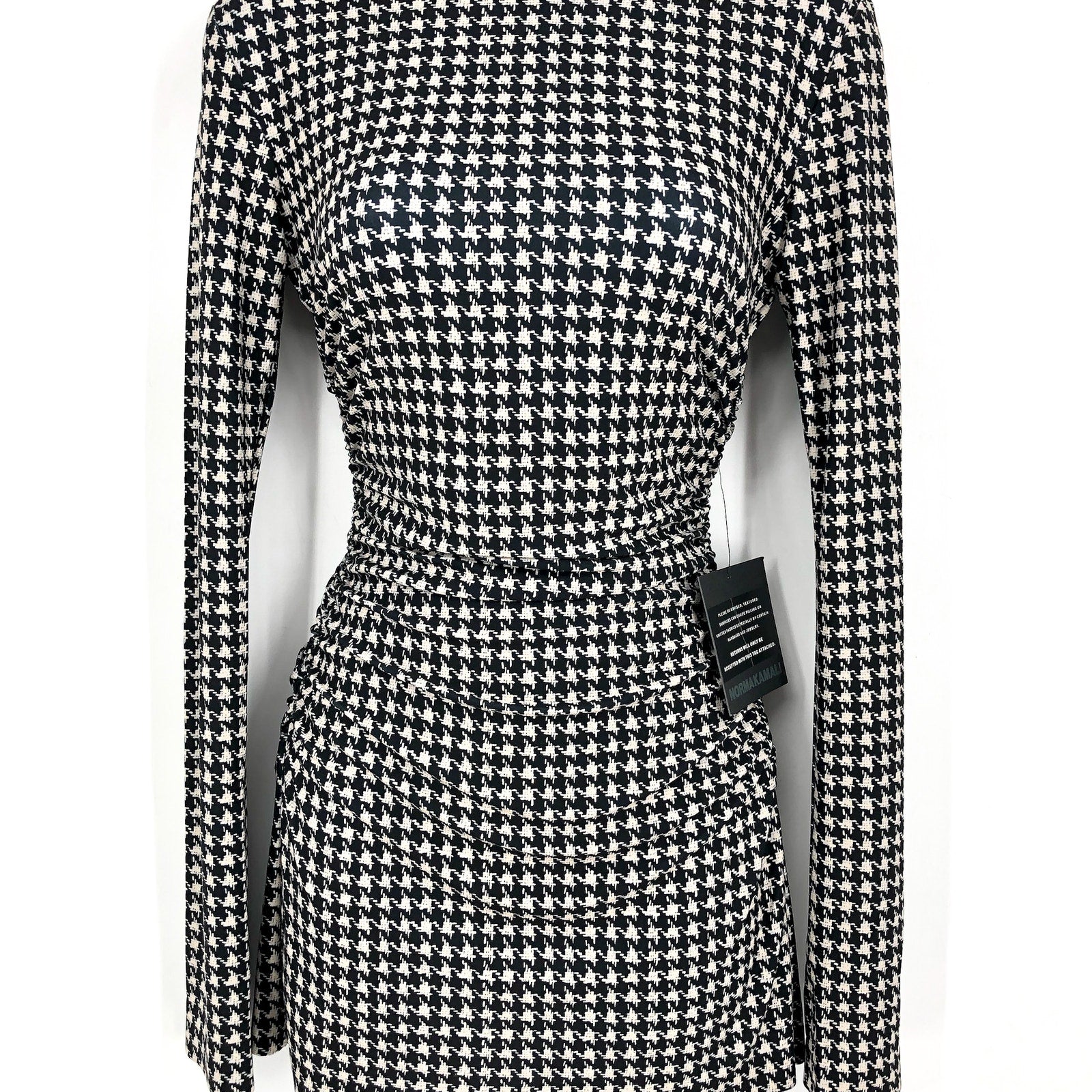NORMA KAMALI Long Sleeve Turtleneck Pickleball Dress XS/34 Large Houndstooth NWT