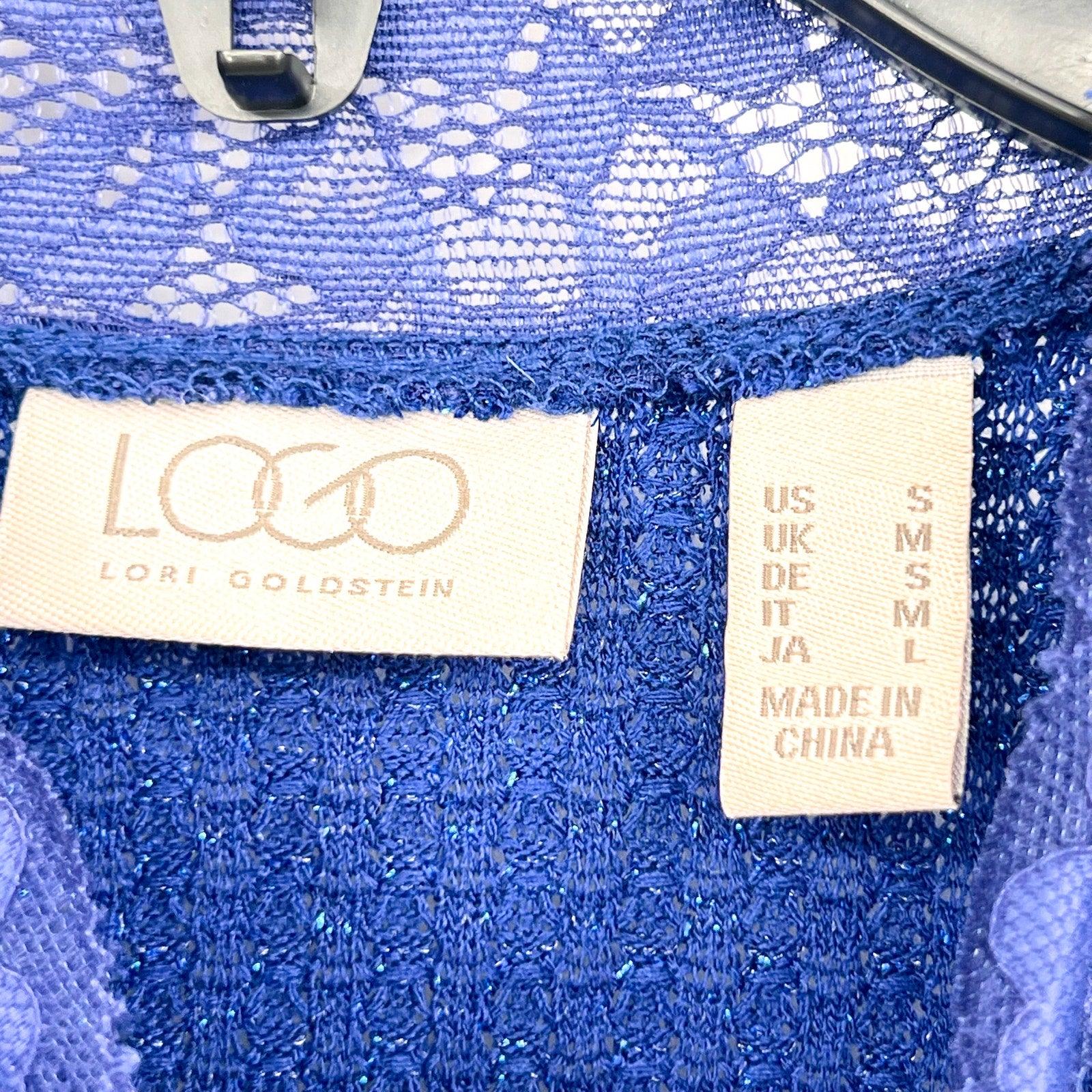 LOGO LORI GOLDSTEIN Metallic Waffle Knit Top Small Blue Sodalite Mock Neck NWOT