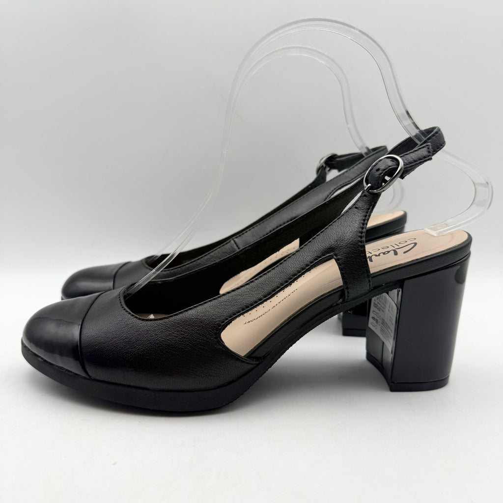 Clarks Womens Bayla Joy Pumps US 7.5 M EU 38 Black Leather Slingback NWOB