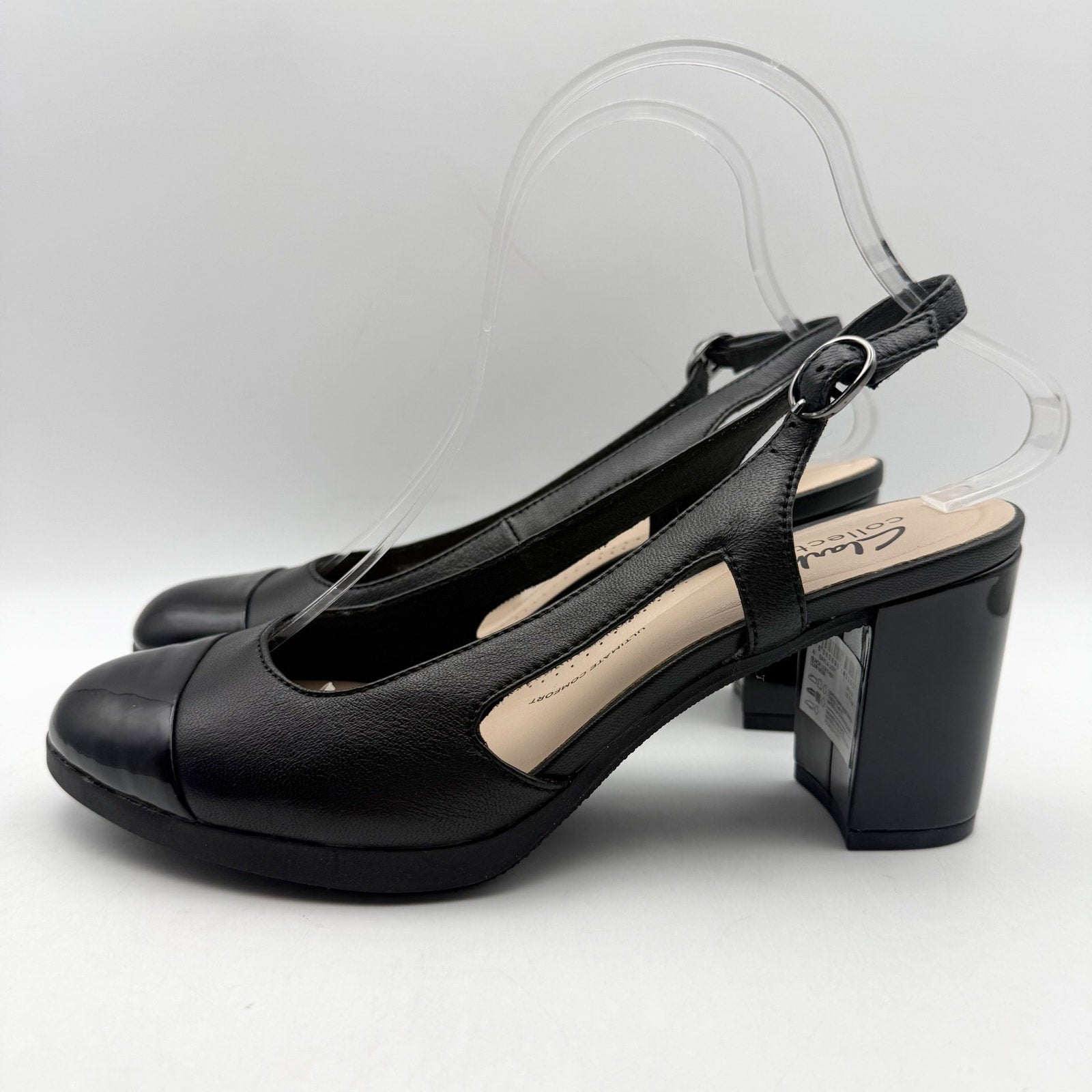 Clarks Womens Bayla Joy Pumps US 7.5 M EU 38 Black Leather Slingback NWOB