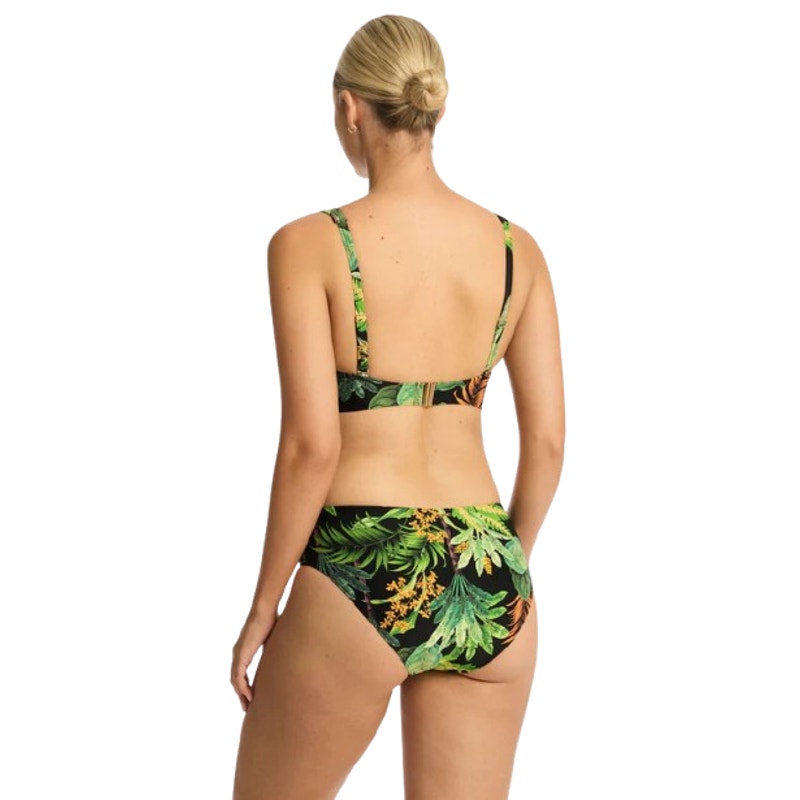 SEA LEVEL SWIM Women's Lotus Mid Rise Bikini Bottom Size 8 Black Green Print NWT