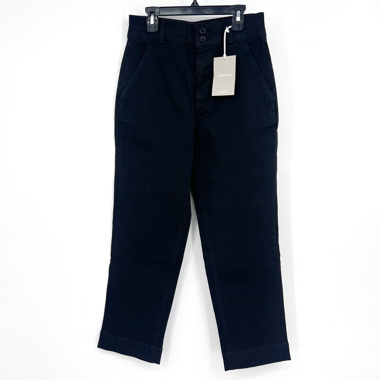 EVERLANE Women's The Organic Straight-Leg Pants Size 6 Black Utility Pockets NWT
