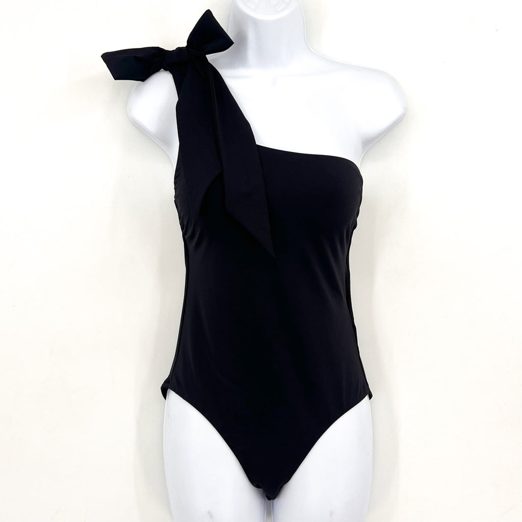 SEAFOLLY Women's Beau One Shoulder Swimsuit Size 4 Black Bow Tie NWT