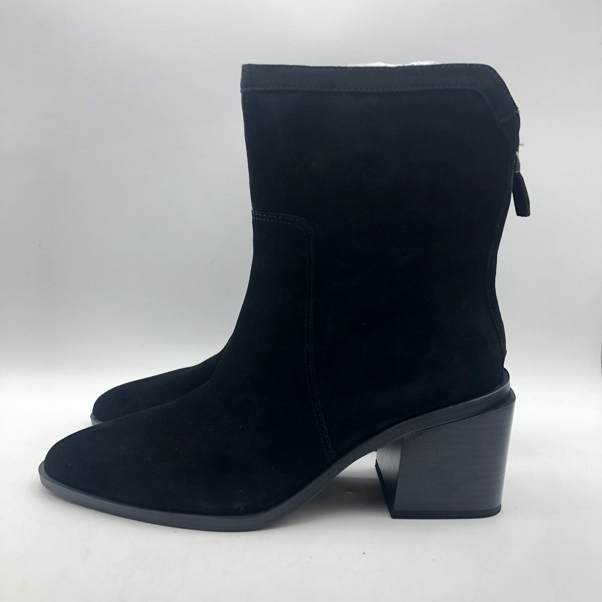 Vince Camuto Womens Kortimy Ankle Boot US 7 Black Suede Heel Water Repellant NIB