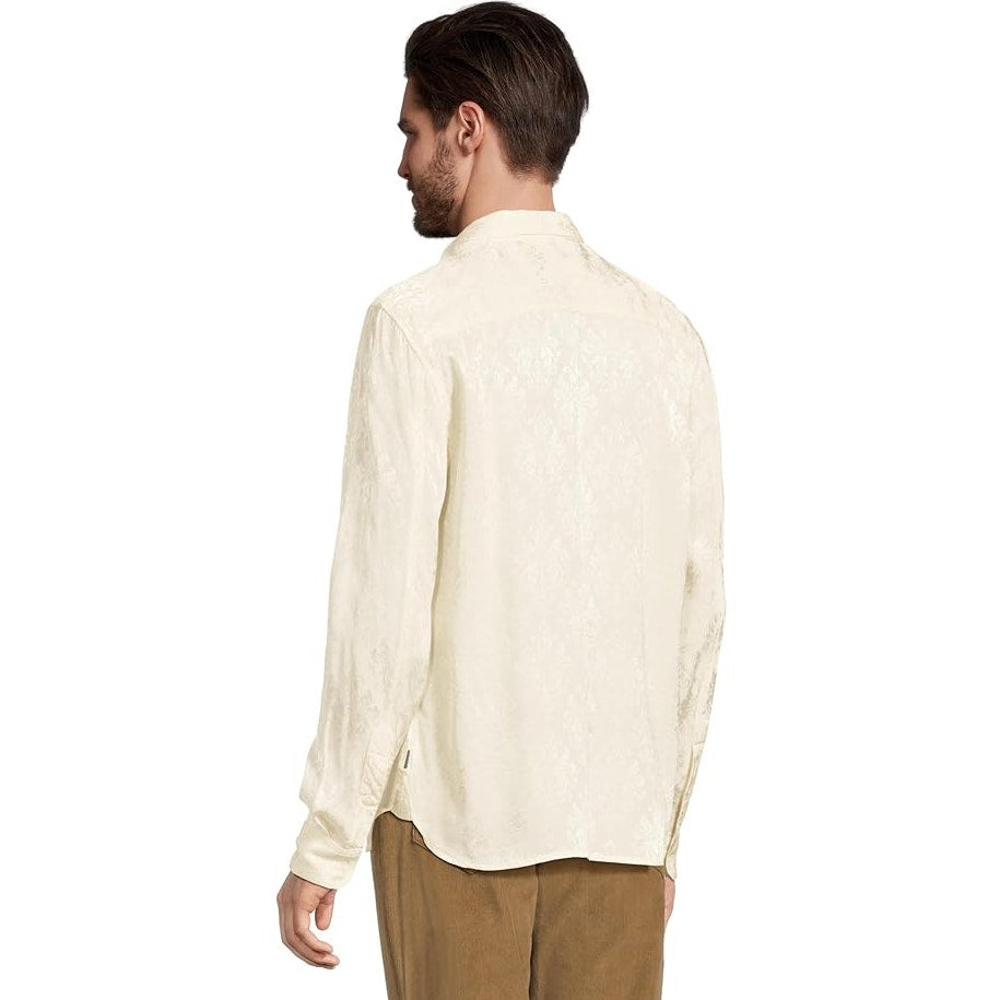 JOHN VARVATOS Men's Rodney Long Sleeve Shirt Medium Cream Damask Jacquard NWT