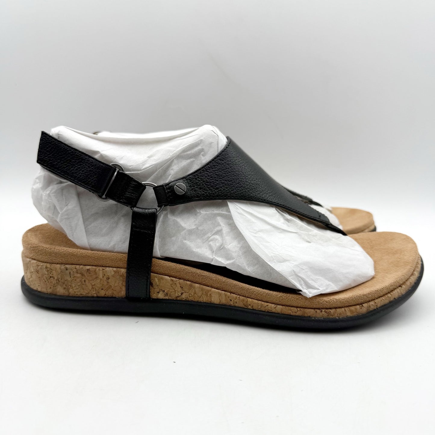 Vionic Womens Kirra II Wedge Sandals US 8 EU 38.5 Black Leather NIB