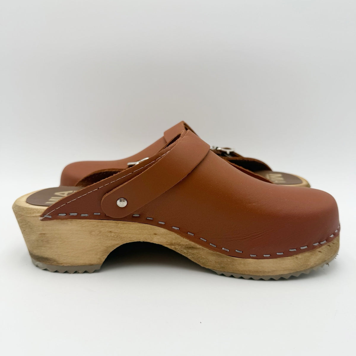 MIA Womens Alma Clogs EU 38 US 8 Luggage Brown Leather Slip On Swedish NIB