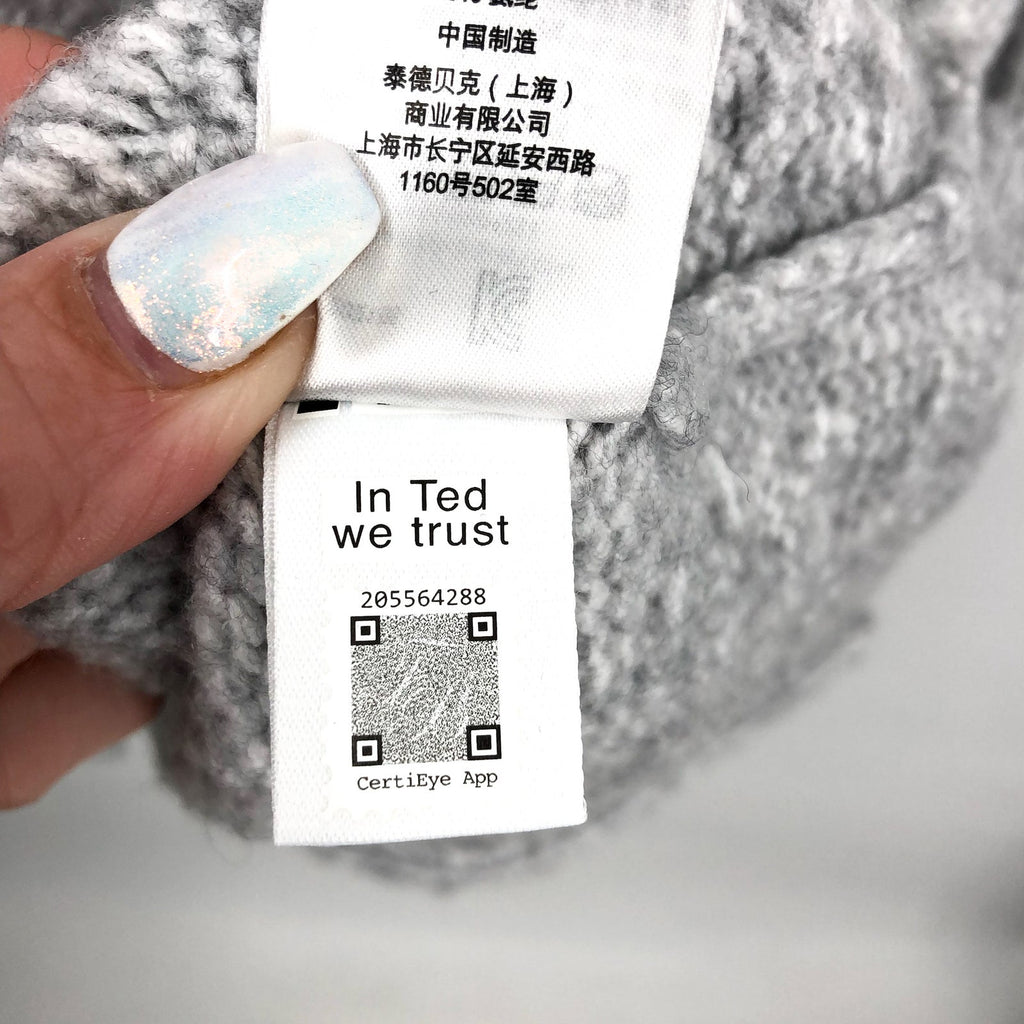 TED BAKER Women's Arriaa Cable Sweater Dress US 8 Ted 3 Grey High Neck NWOT