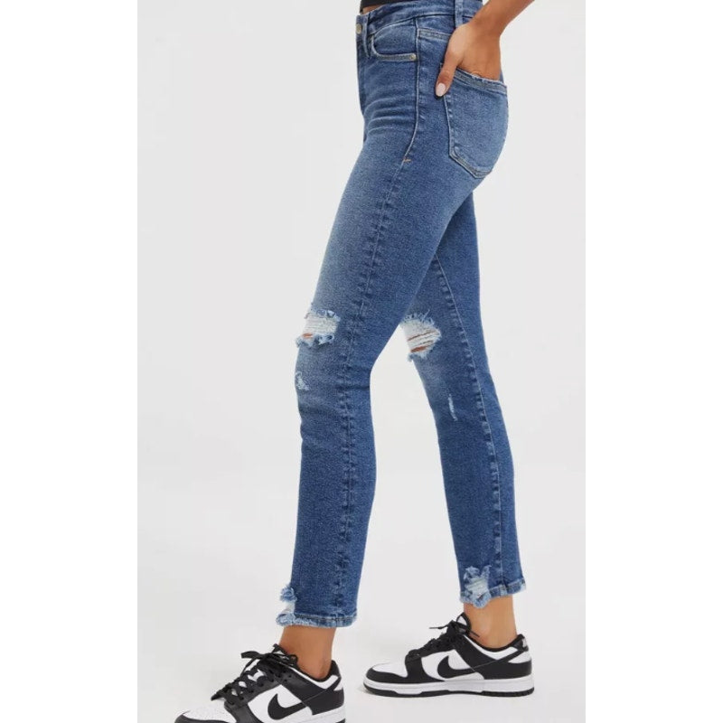 GOOD AMERICAN Good Straight Ripped Ankle Jeans Indigo Blue Size 29 US 8