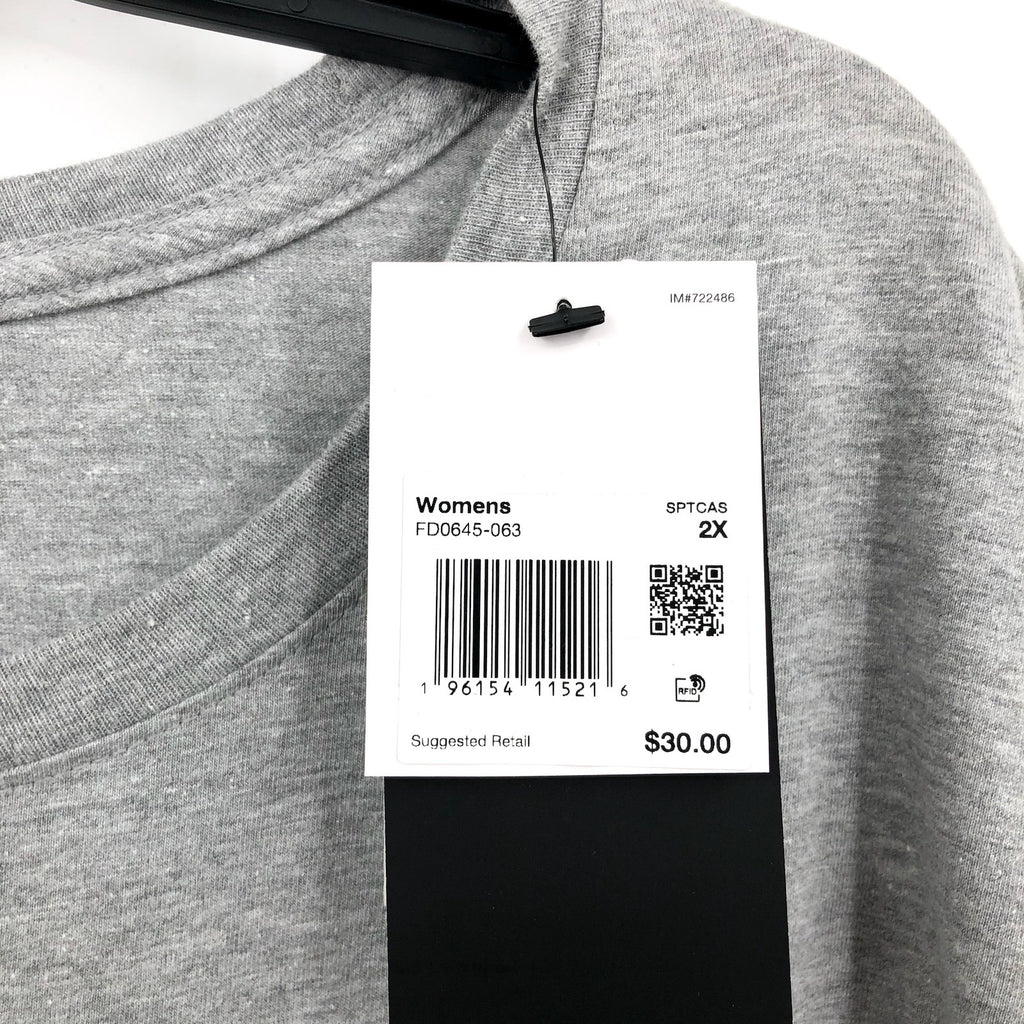 NIKE Women's Club Essential Logo T Shirt 2X Grey Knit Short Sleeve NWT FD0645063