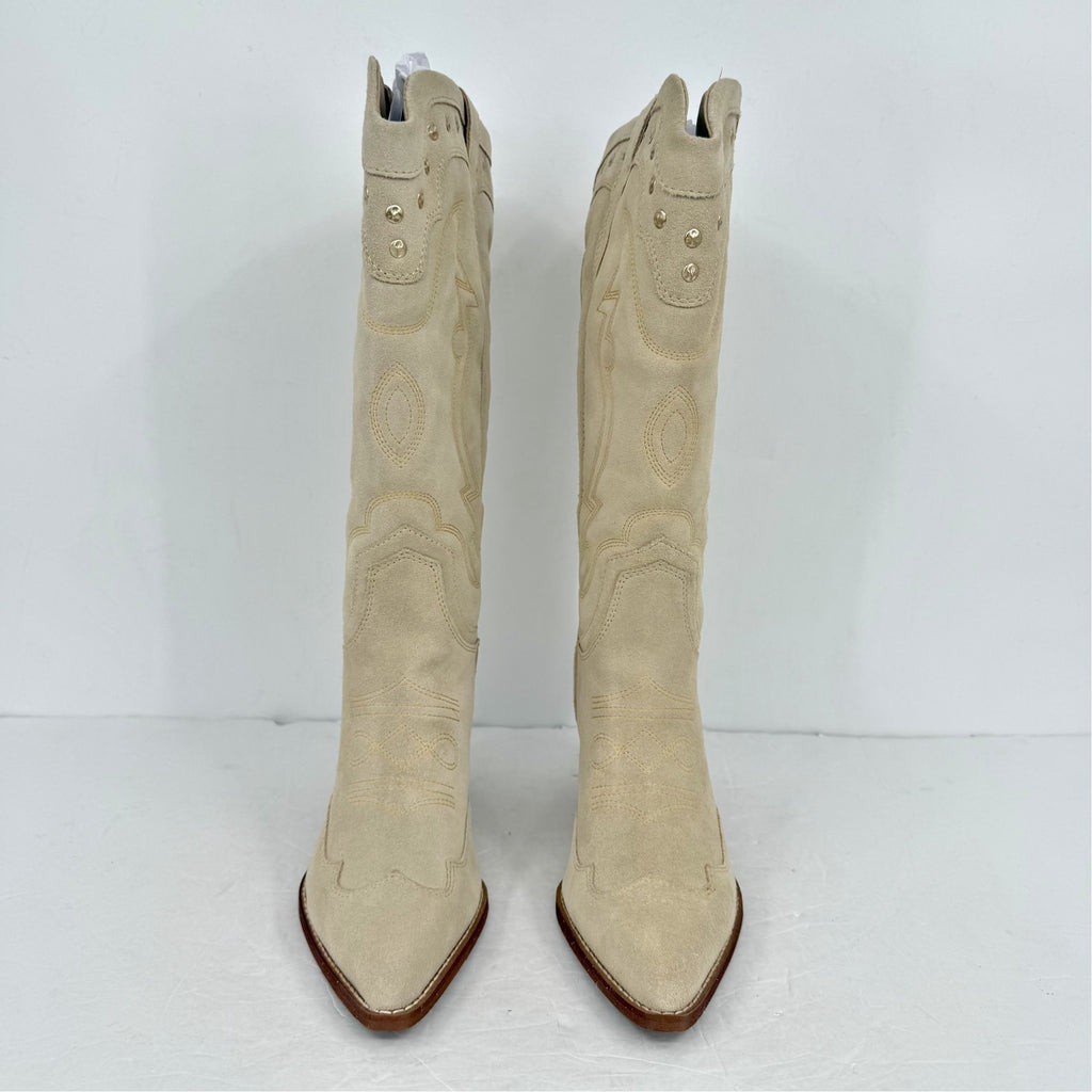 Sam Edelman Womens James Cowboy Boots US 8 M Wide Calf White Ivory Suede NIB