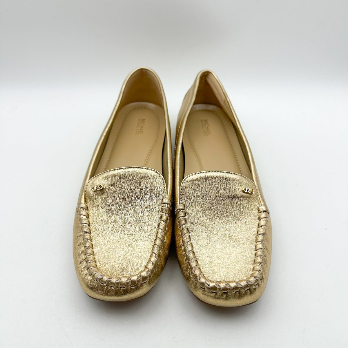 MICHAEL KORS Womens Eve Loafers Size 10 Metallic Gold Leather Slip-On NWOB