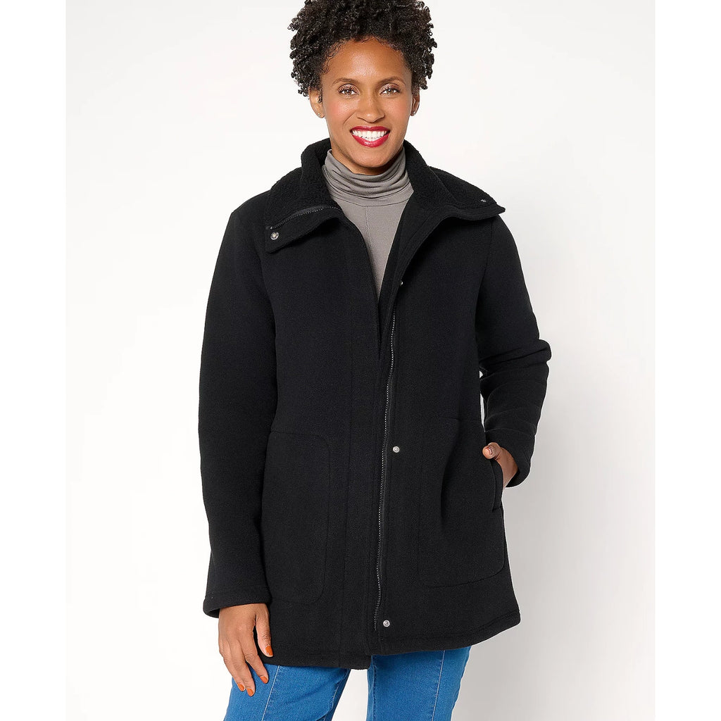 DENIM & CO. Women's Fleece Bonded Sherpa Jacket 2X Black NWOT