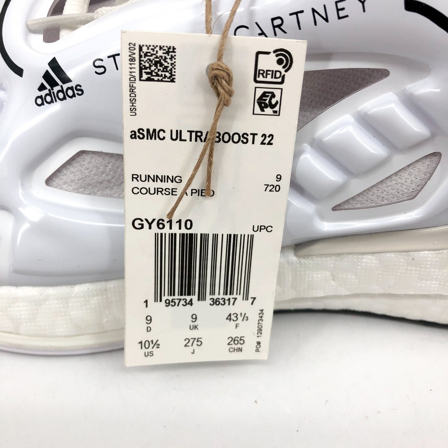 ADIDAS STELLA MCCARTNEY Womens Ultraboost 22 Athletic Shoes 10.5 White Black NIB