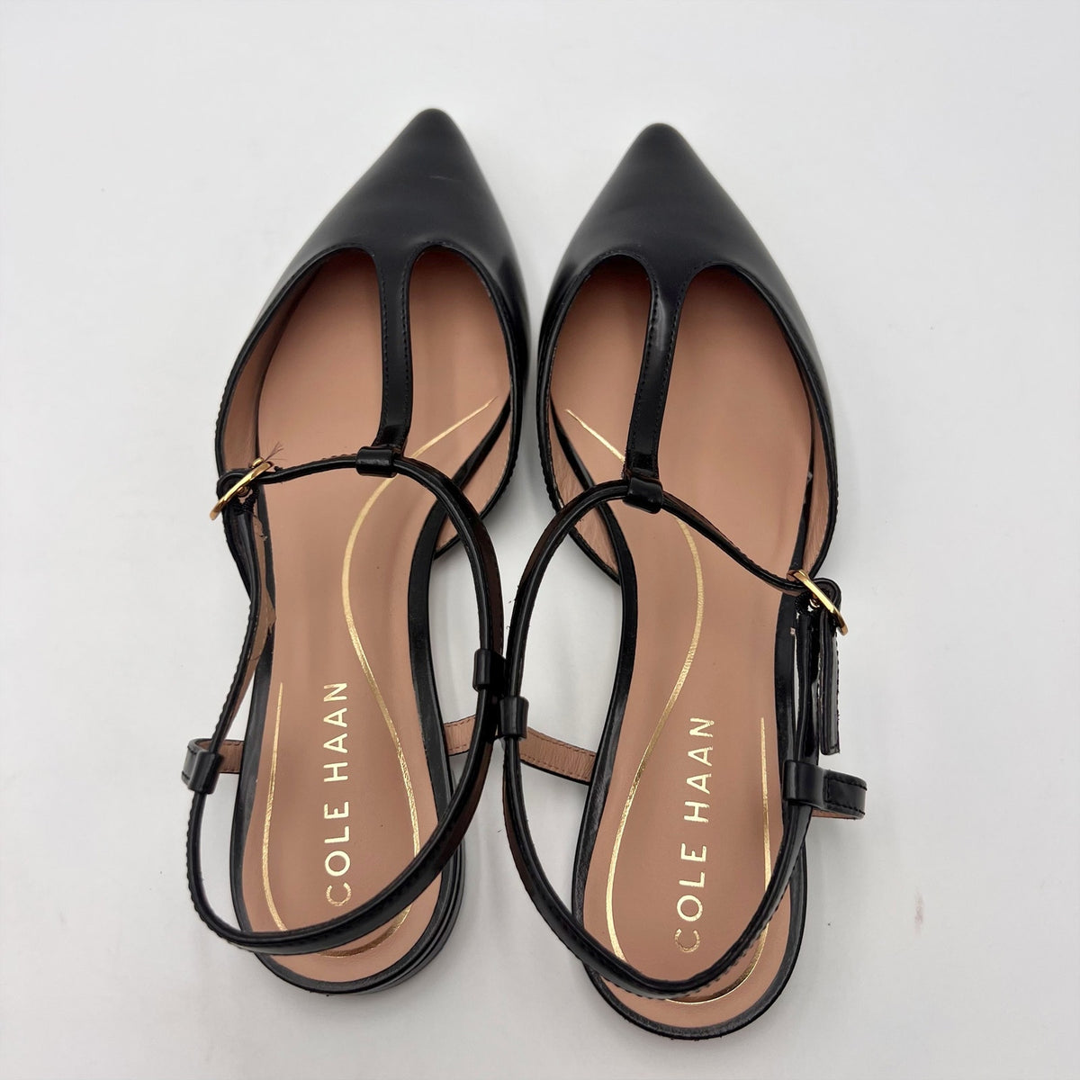 Cole Haan Womens Marlah T-Strap Heels Size 6.5 B Black Leather NWOB
