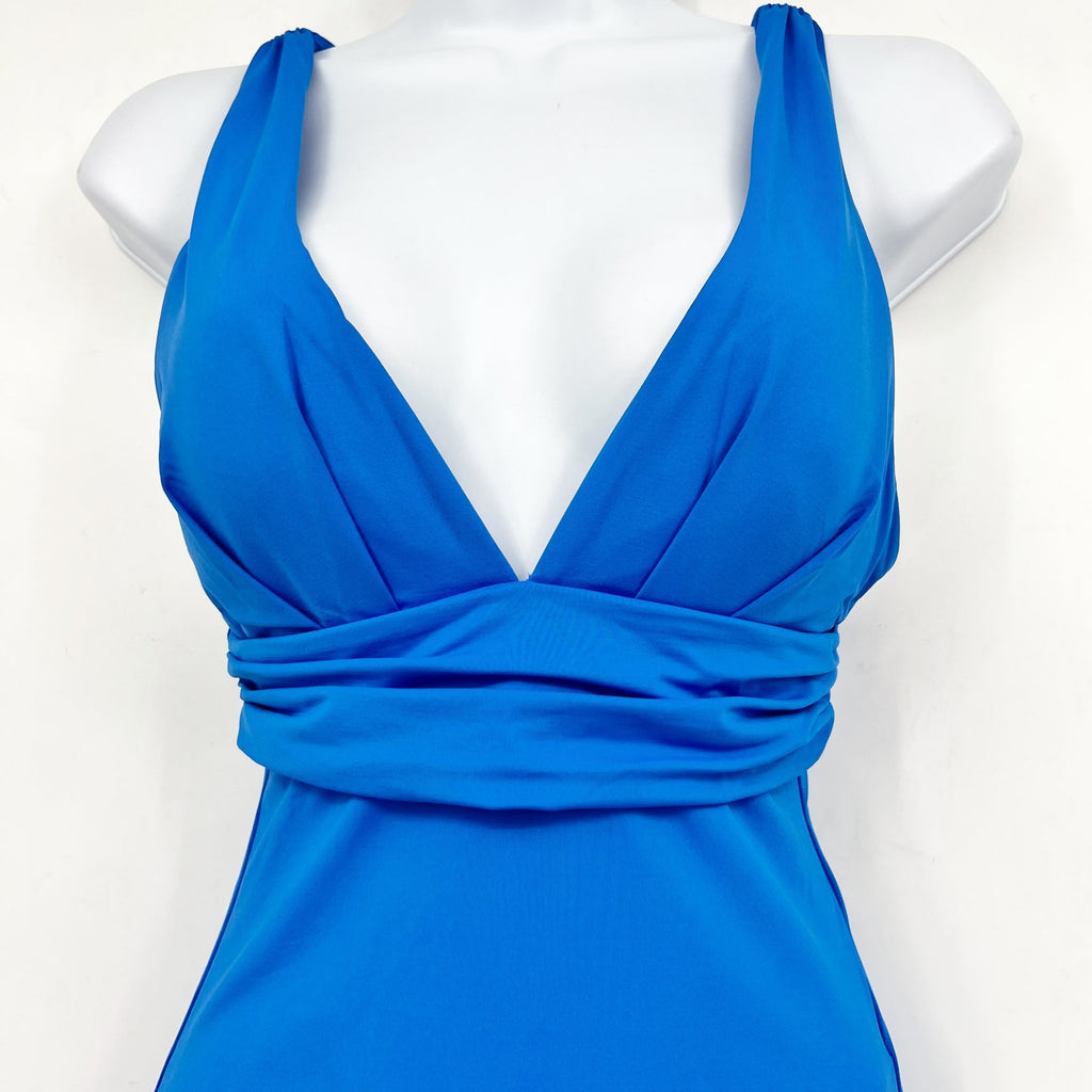 SEAFOLLY COLLECTIVE Cross Back One Piece Swimsuit Size 14 Blue Deep V Neck NWT