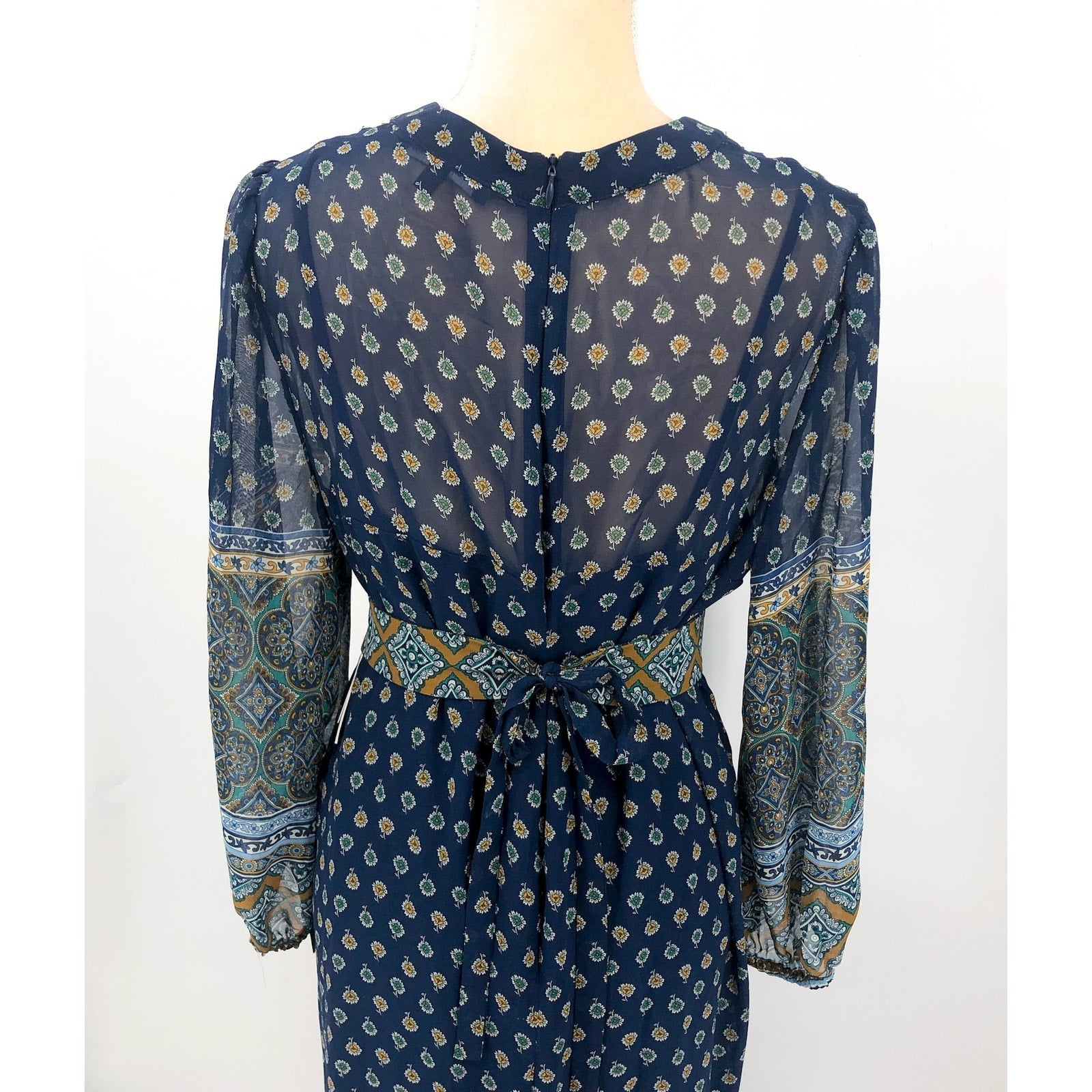 JULIA JORDAN Women's Boho Midi Dress Size 12 Navy Blue Mixed Paisley NWT