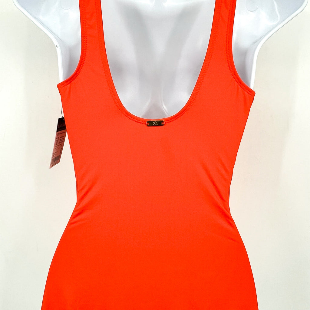 LAUREN RALPH LAUREN Ring One Piece Swimsuit Size 12 Orange Over The Shoulder NWT