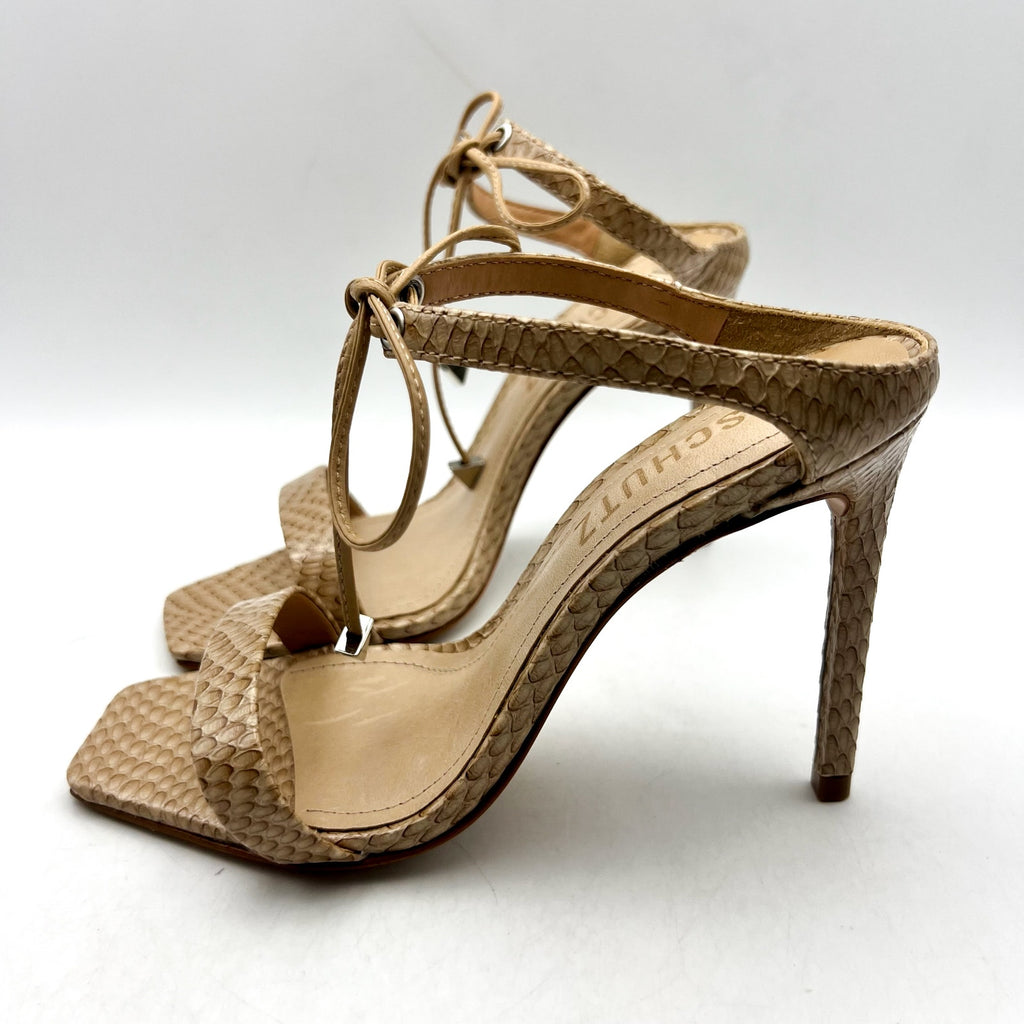 SCHUTZ Womens Mavis Heel Sandals Size 5 B Snake Shine Light Nude Leather NIB