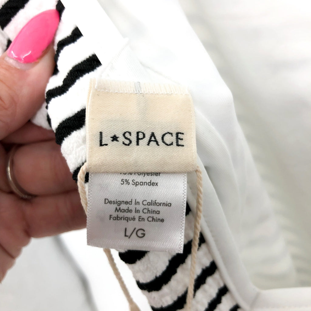 L*SPACE Coco One Piece Swimsuit Large Black White Sailing Along Stripes NWT