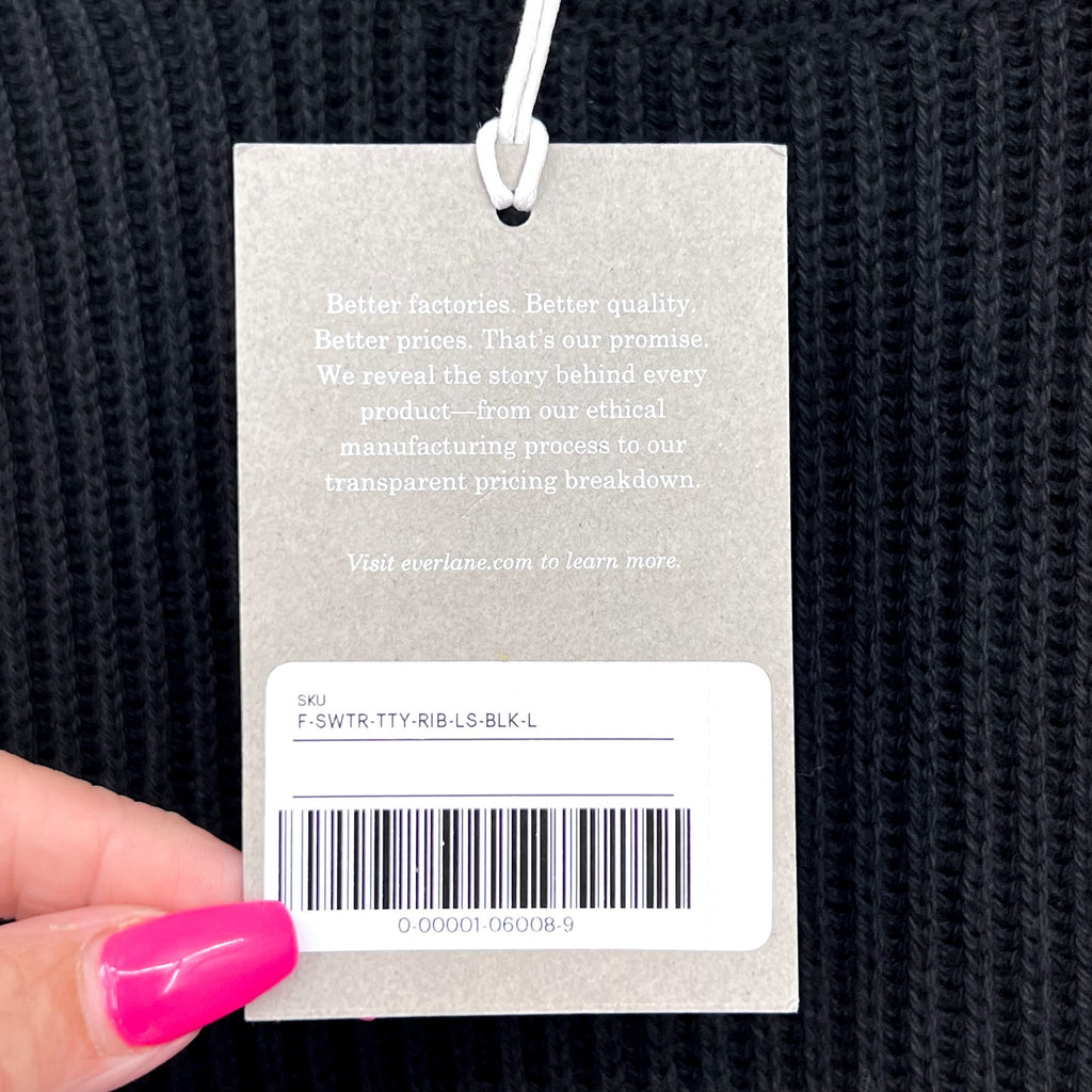 EVERLANE Women's The Organic Cotton Ribbed Turtleneck Sweater Large Black NWT