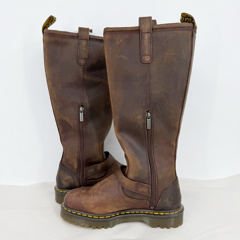 Dr. Martens Womens Anistone Knee High Boots EU 42 US 10 Dark Brown Leather NWOB