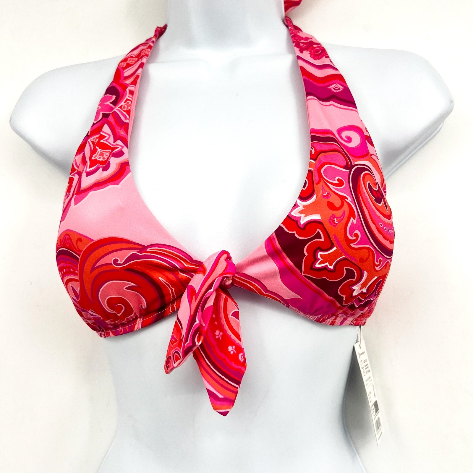 LAUREN RALPH LAUREN Provence Paisley Bikini Top Size 4 Pink Tie Front Halter NWT