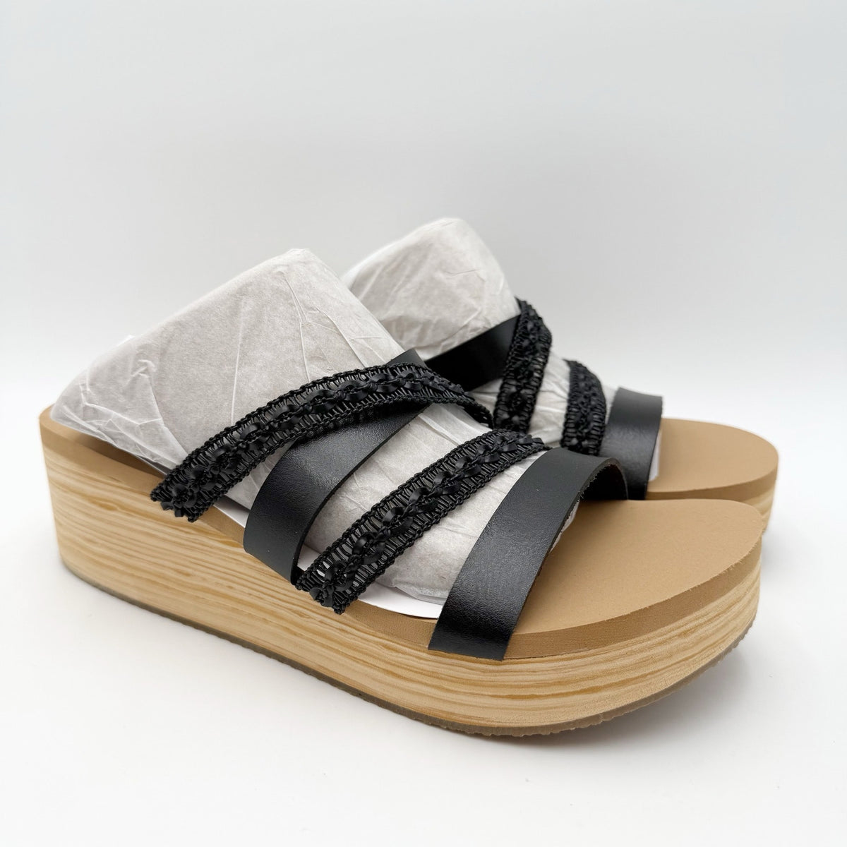 Skechers Womens Summers Wedge Sandals Size 9 EU 39 Black Slip On NIB