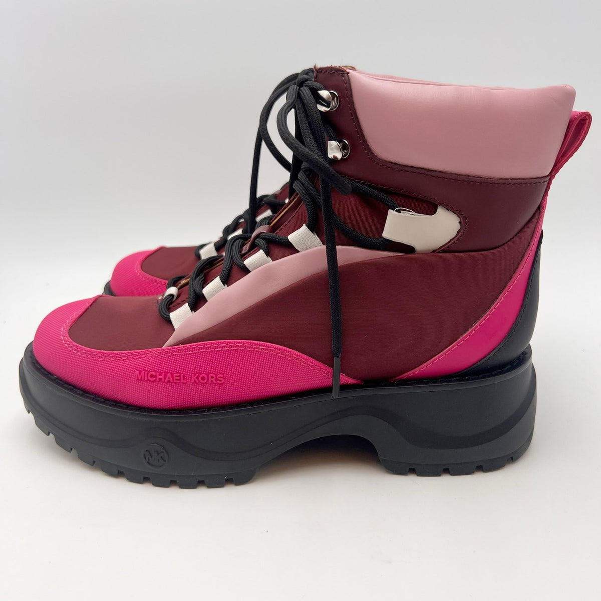 Micheal Kors Womens Dupree Hiker Booties Size 7 Pink Black Platform NWOB