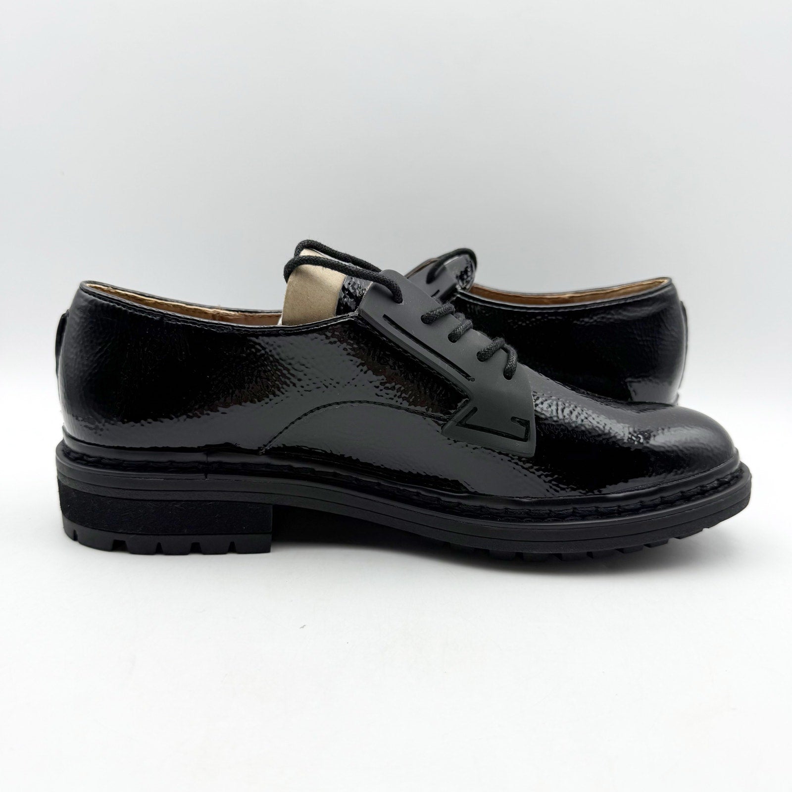Franco Sarto Womens Sendra Lug Sole Derby Shoes US 7.5 M EU 37.5 Black NIB